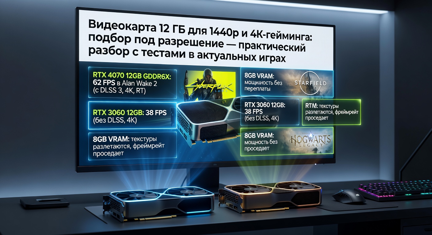 Видеокарта 12 ГБ для 1440p и 4K-гейминга: подбор под разрешение — практический разбор с тестами в актуальных играх