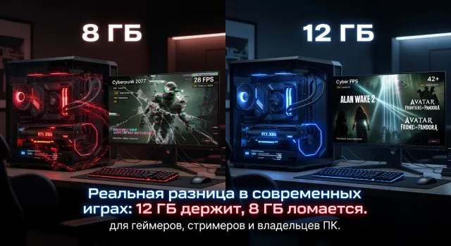Видеокарта 12 ГБ vs 8 ГБ: реальная разница в современных играх — разбор для геймеров, стримеров и владельцев ПК