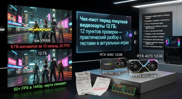 Чек-лист перед покупкой видеокарты 12 ГБ: 12 пунктов проверки — практический разбор с тестами в актуальных играх